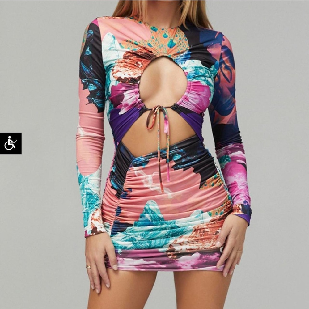 House of CB- Mistress Rocks Fame Printed Keyhole Mini Dress